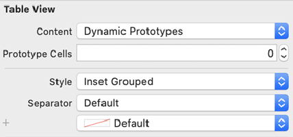 TableView inset grouped